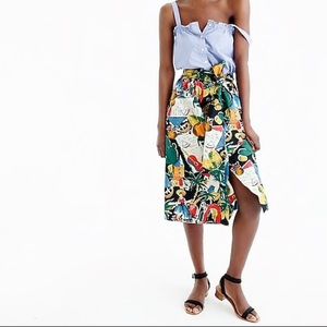 J. Crew A-line button-up skirt in postcard print